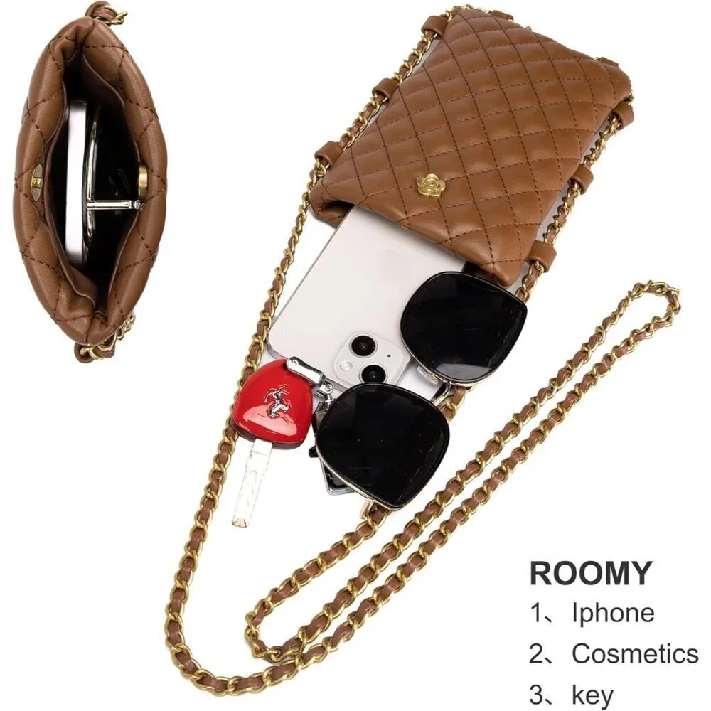 Mini Crossbody Bag Vegan Leather Quilted Compact Cell Phone Purse Women
